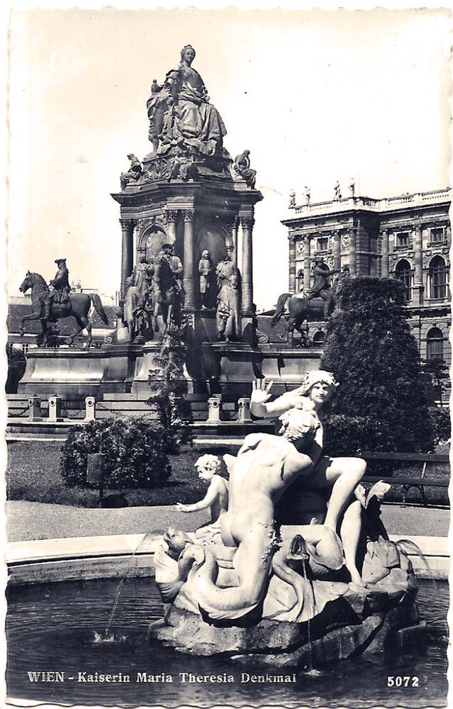 Vienna. Empress Maria Theresia Monument and fountain, 1955