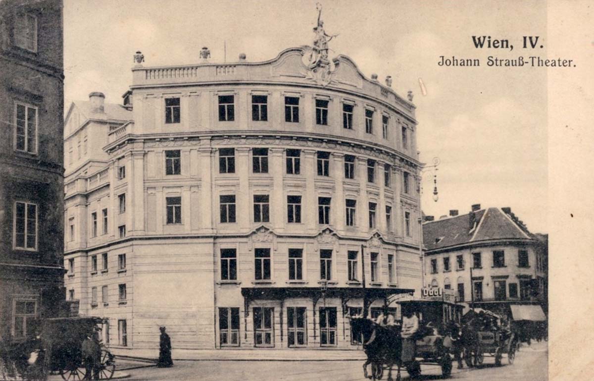 Vienna. Johann Strauss Theater, horse tram, 1909